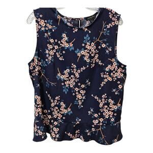 Banana Republic Women's Large Navy Floral Peplum Feminine Elegant Waist-Flare